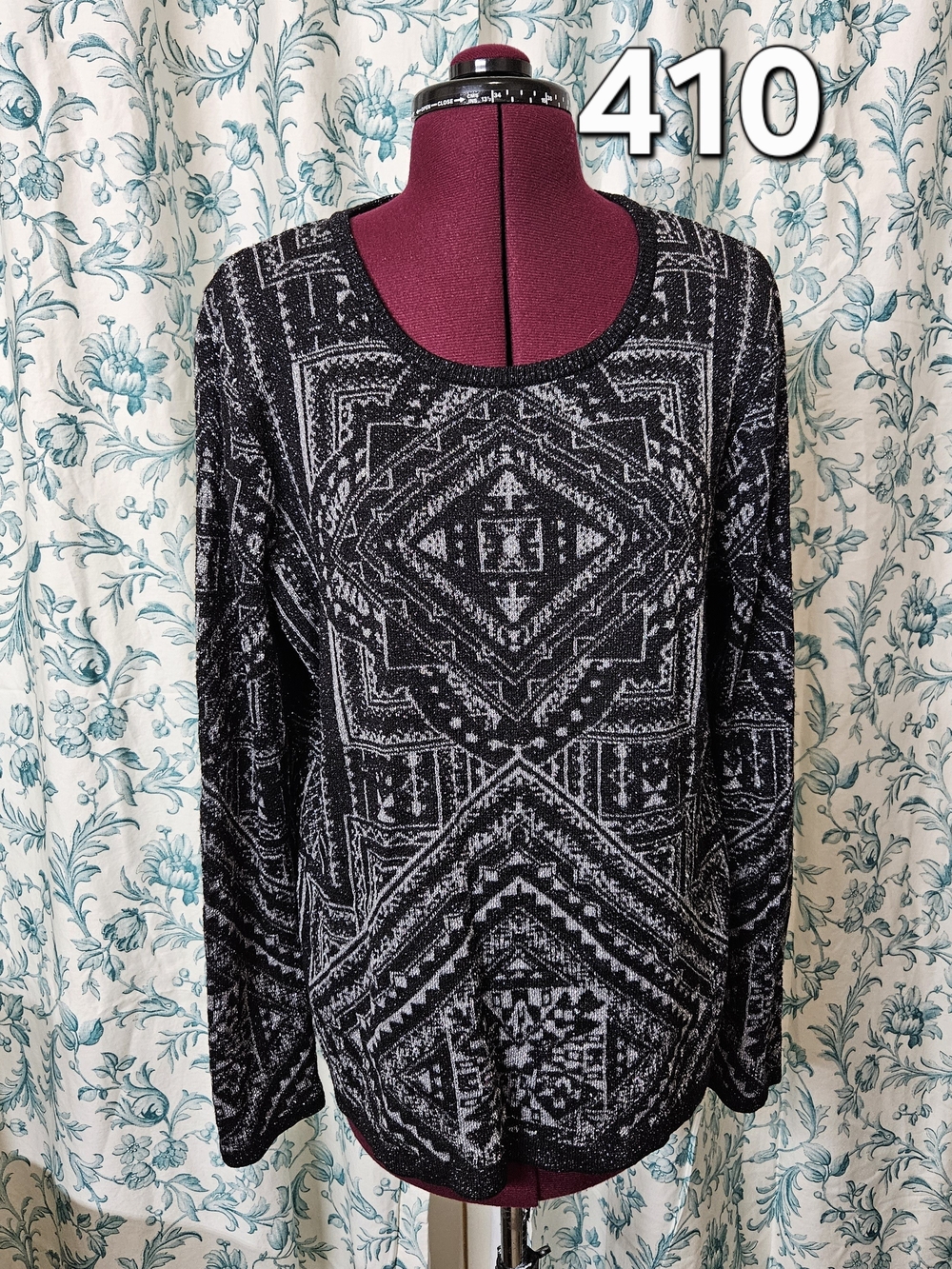 Cato Black & Gray Geometric Knit Pullover